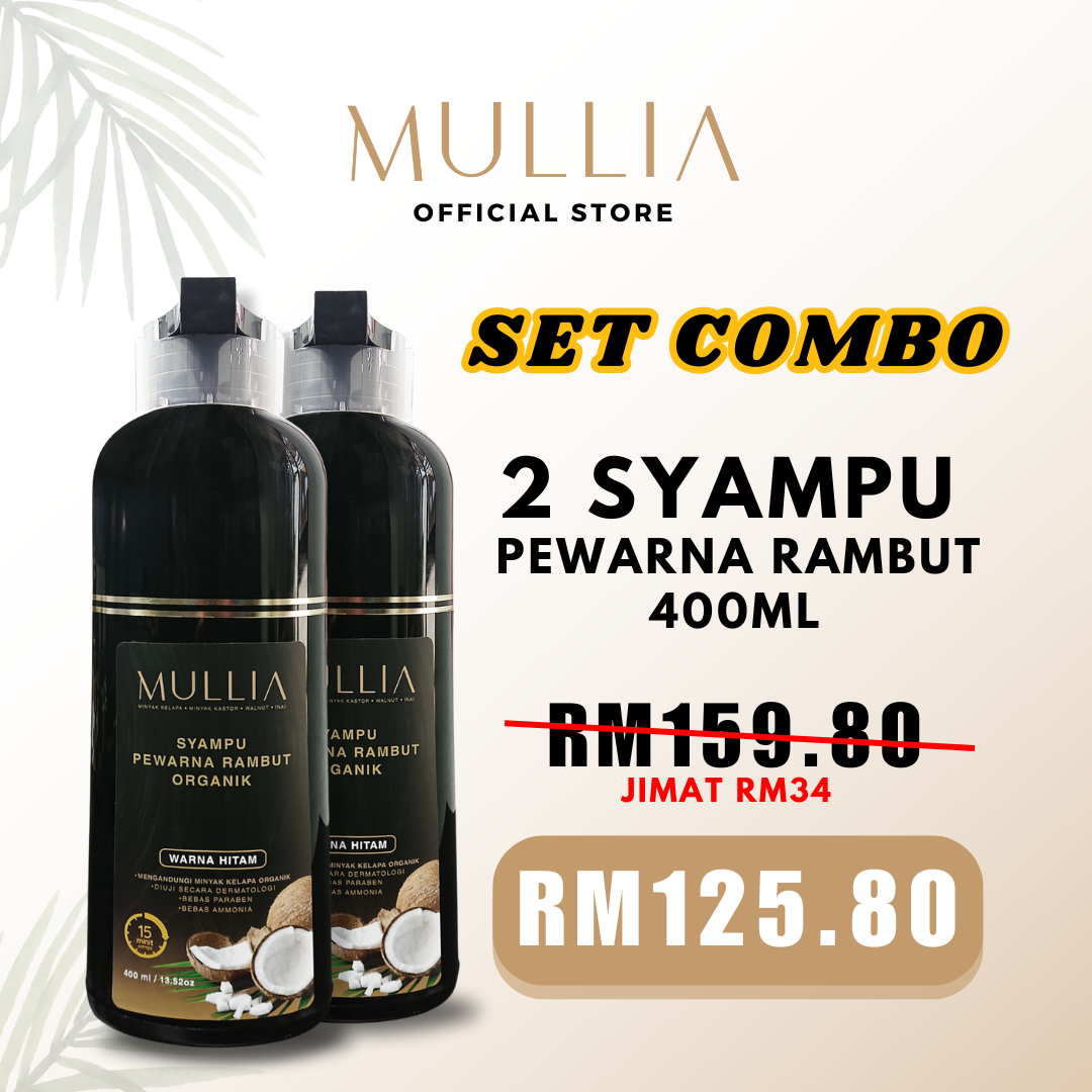 2 Botol Syampu Uban Organik Mullia (400ml)