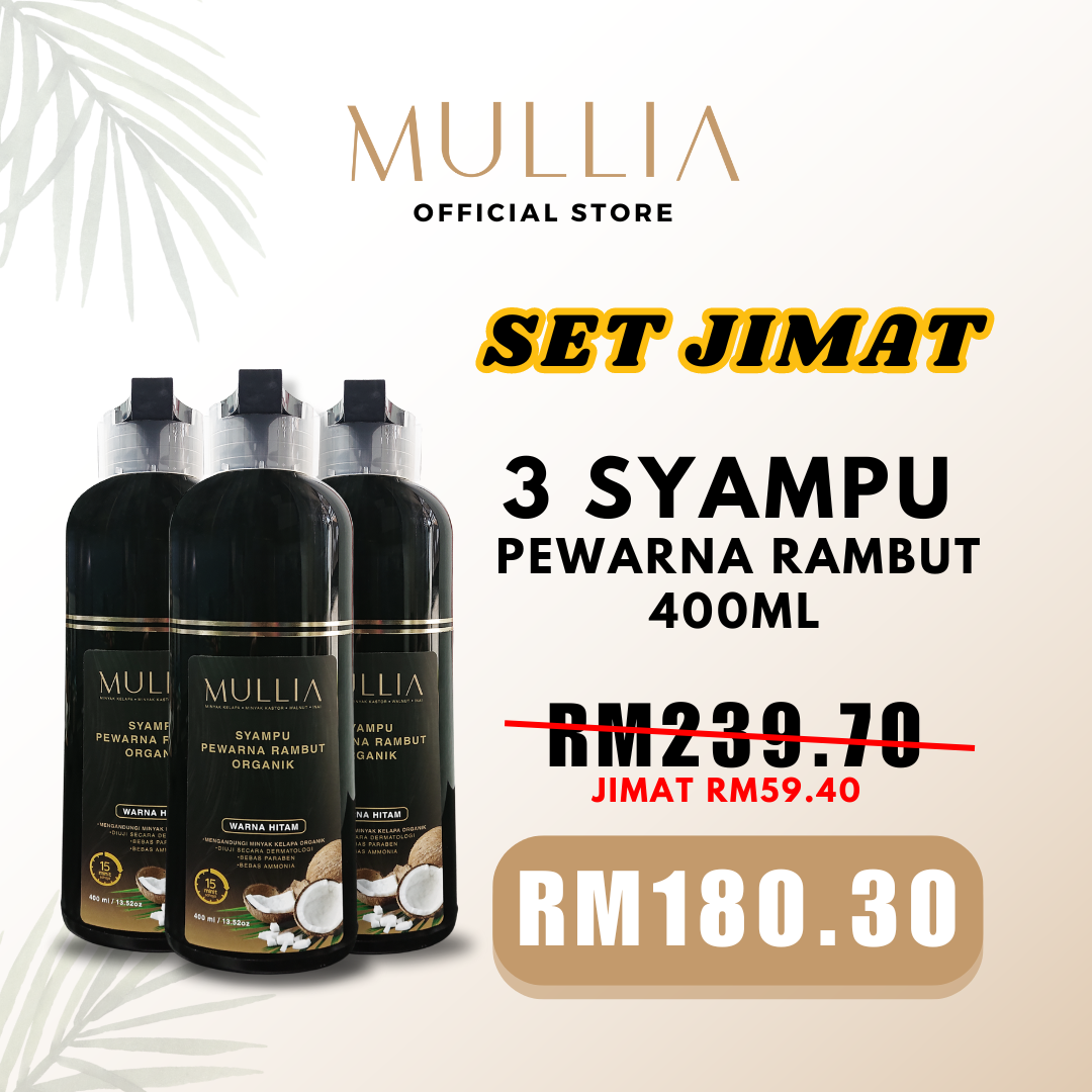 3 Botol Syampu Uban Organik Mullia (400ml)