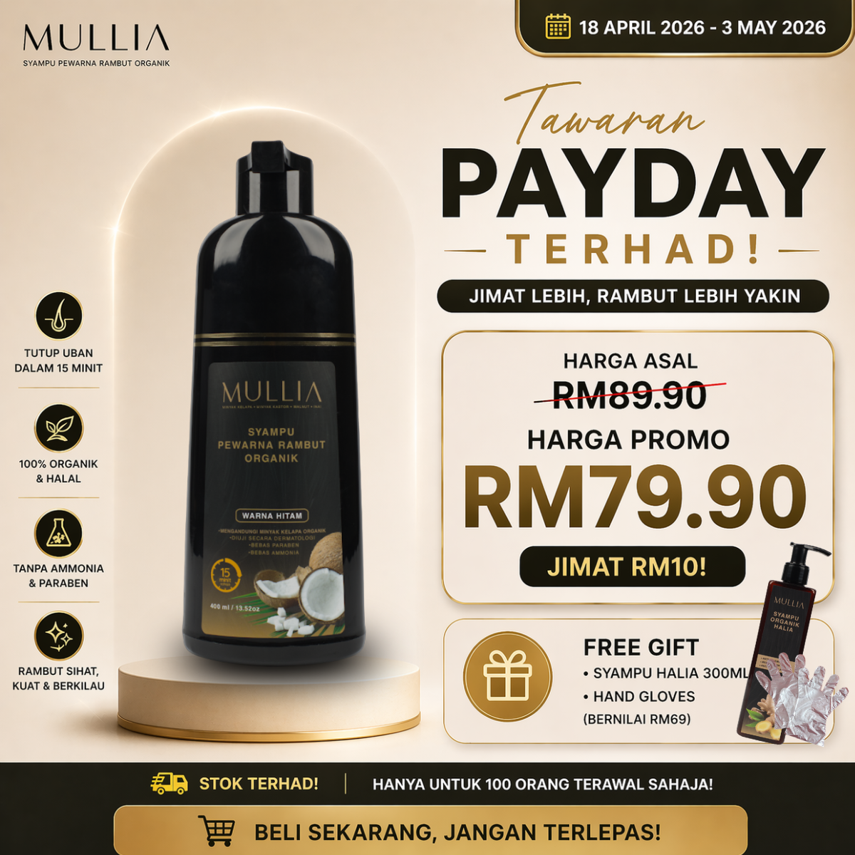 1 botol syampu uban 400ml + FREE Syampu Halia