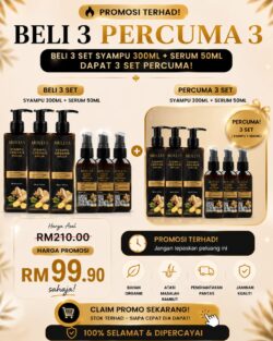 3 Set Halia Organik (Syampu 300ml + Serum 50ml ) FREE 3 SET GS