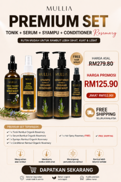 PREMIUM SET : Tonik + Serum + Syampu + Conditioner Rosemary Mullia (FREE Hair Spray)